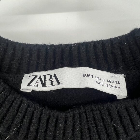 Zara Black Ivory Striped Roundneck Sweater Women's Small - Picture 2 of 4